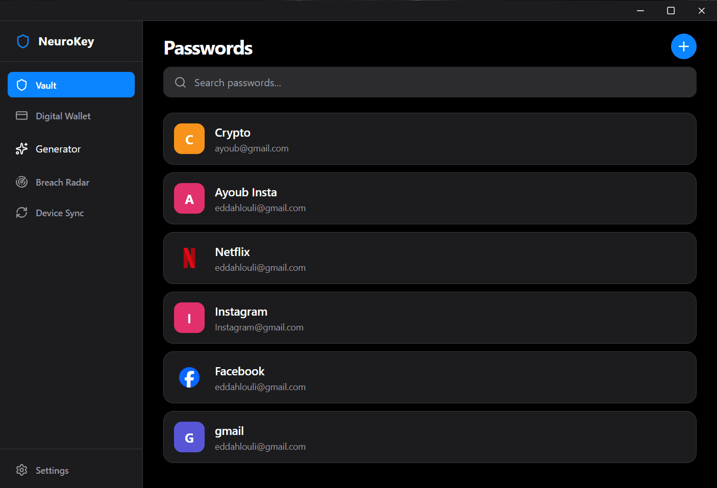 NeuroKey desktop app screenshot
